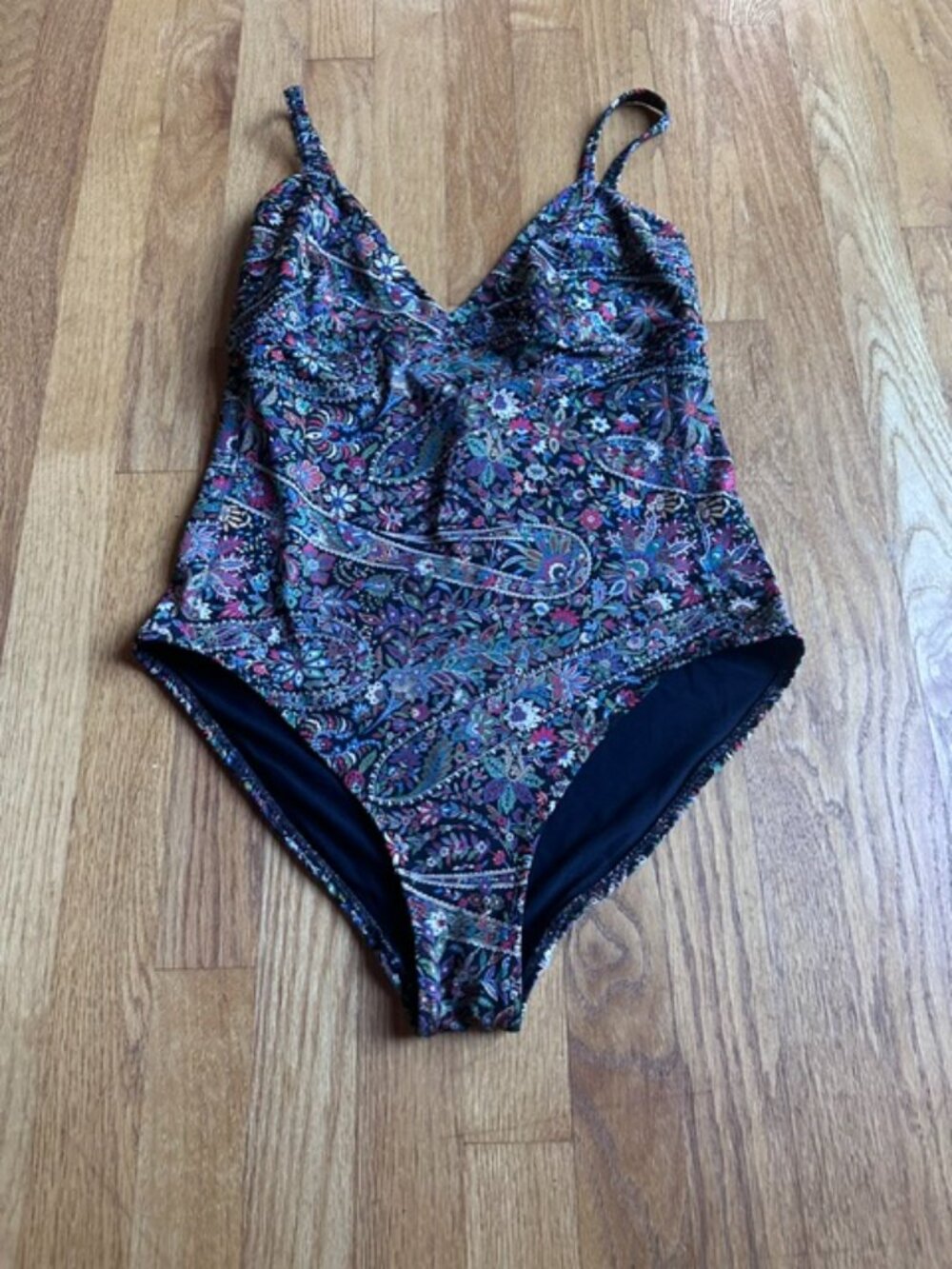 Malia Mills Vibrant Paisley One-Piece Swimwear - Size 8 - Black Base